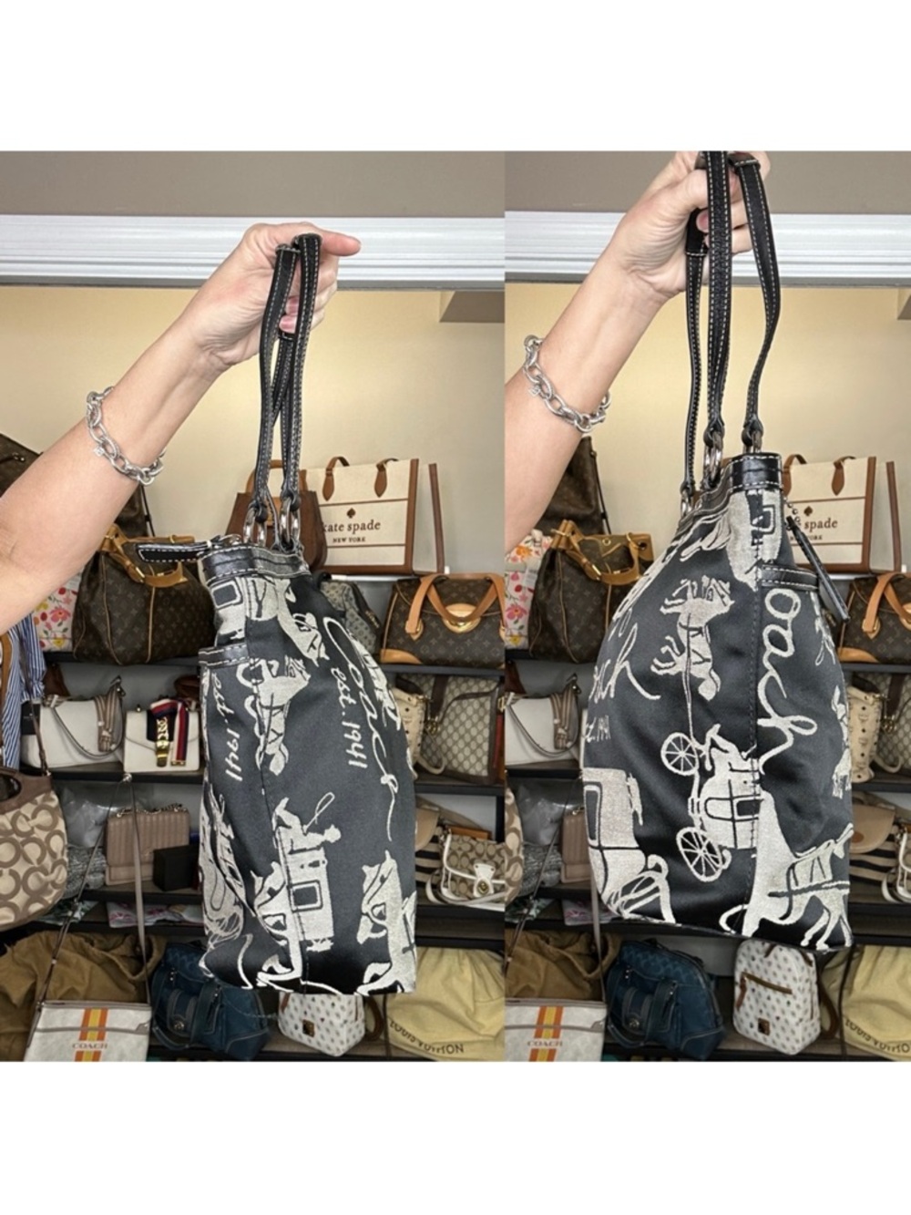 Coach Black and Cream Signature Horse & Carriage Tote with Wristlet, 2 Piece Set - Picture 12 of 14